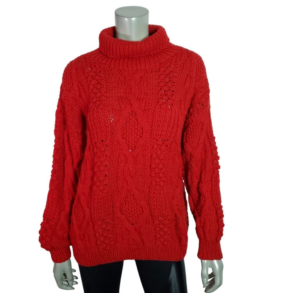 Vintage Country Shop‎ 100% Wool Sweater S Made In Italy Chunky Knit Pullover Red
